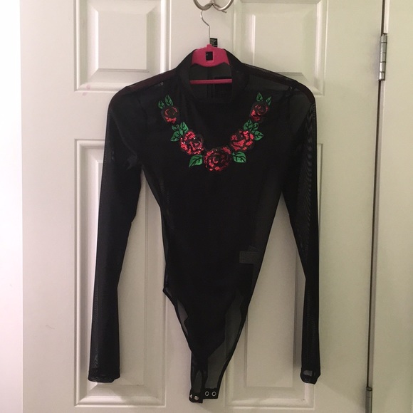 Forever 21 Tops - Mesh Rose Bodysuit